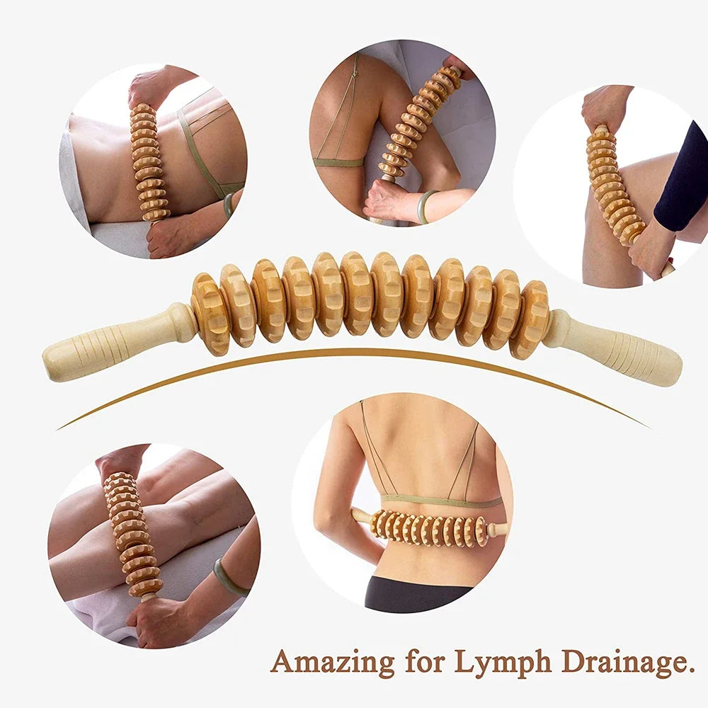Close-up of wood cellulite roller