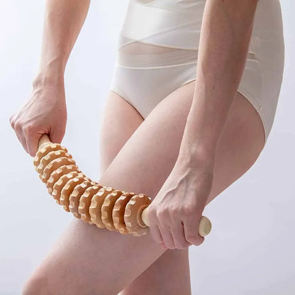 Ergonomic wooden massage roller