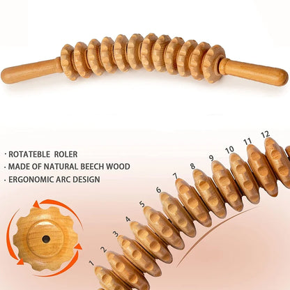 Natural wood body massage roller